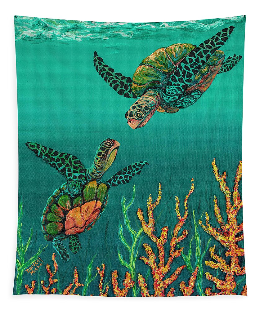 Animal Tapestry featuring the painting Turtle Love by Darice Machel McGuire