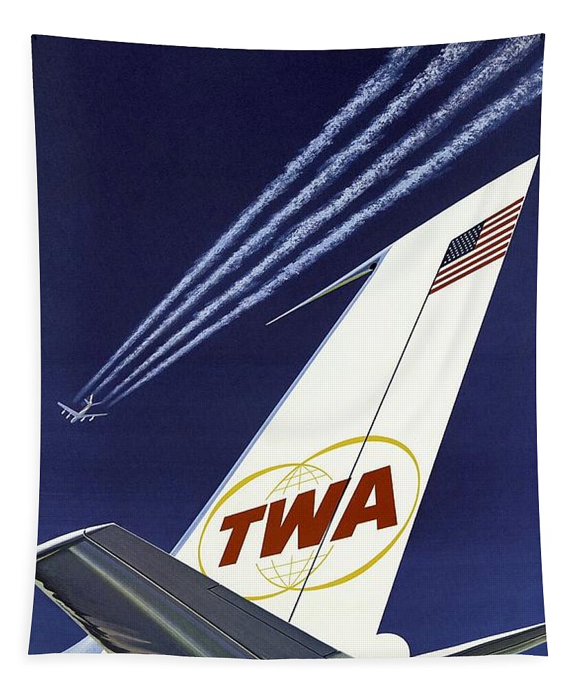 Twa Star Stream Jet Tapestry featuring the painting TWA Star Stream Jet - Minimalist Vintage Advertising Poster by Studio Grafiikka