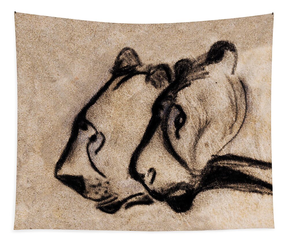 Chauvet Cave Lions Tapestry featuring the painting Two Chauvet Cave Lions - Clear Version by Weston Westmoreland