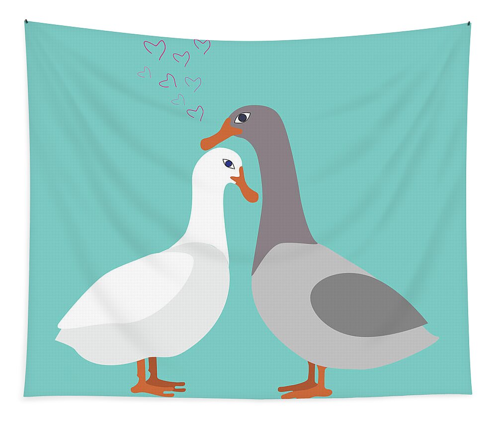 Marina Usmanskaya Tapestry featuring the digital art Two ducks in love by Marina Usmanskaya