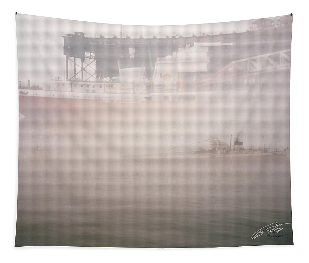 Cason J Callaway Tapestry featuring the digital art Two Harbors Fog Ship II by Troy Stapek
