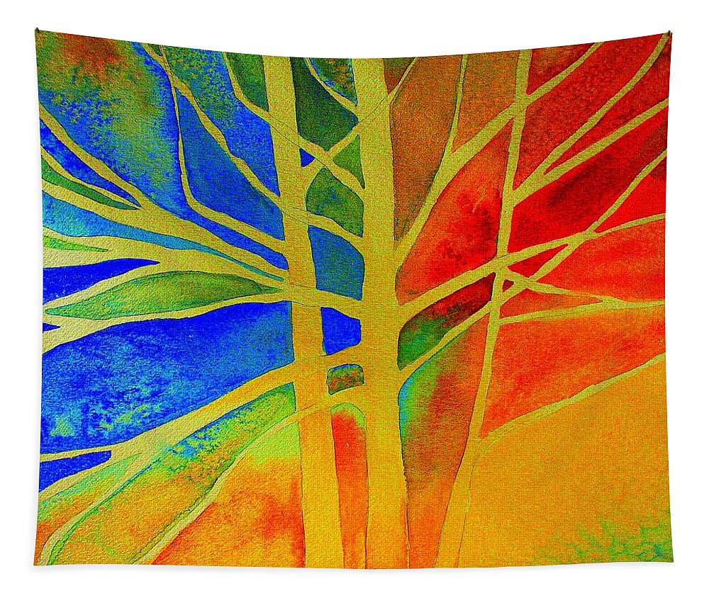 Tree Tapestry featuring the painting Two Lives Intertwined by Julie Lueders 