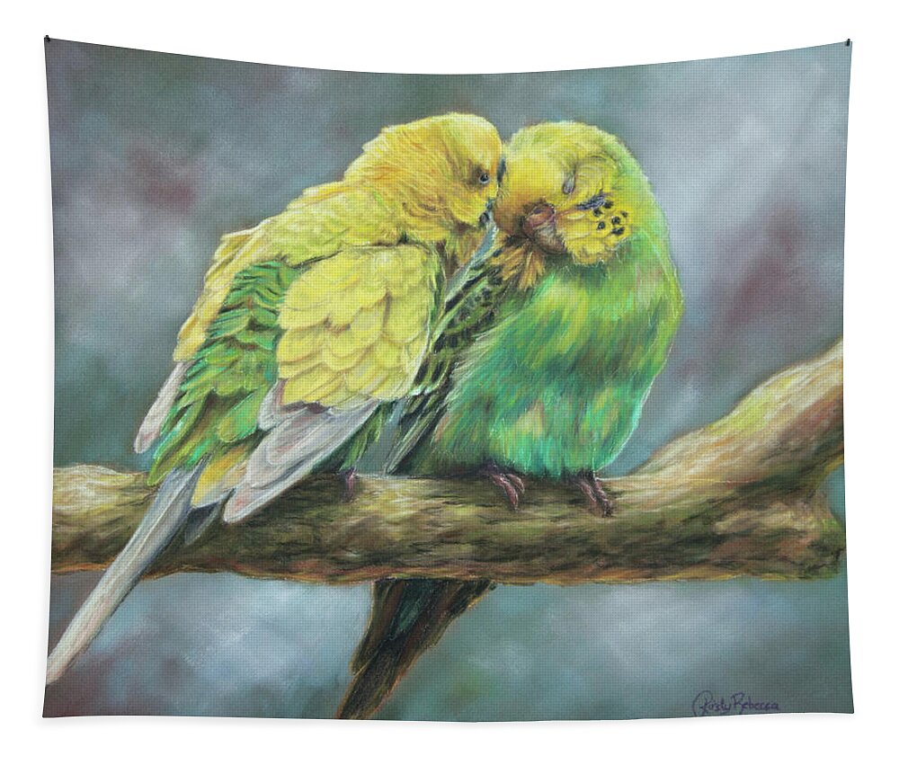 Budgie Tapestry featuring the pastel Two of a Kind by Kirsty Rebecca