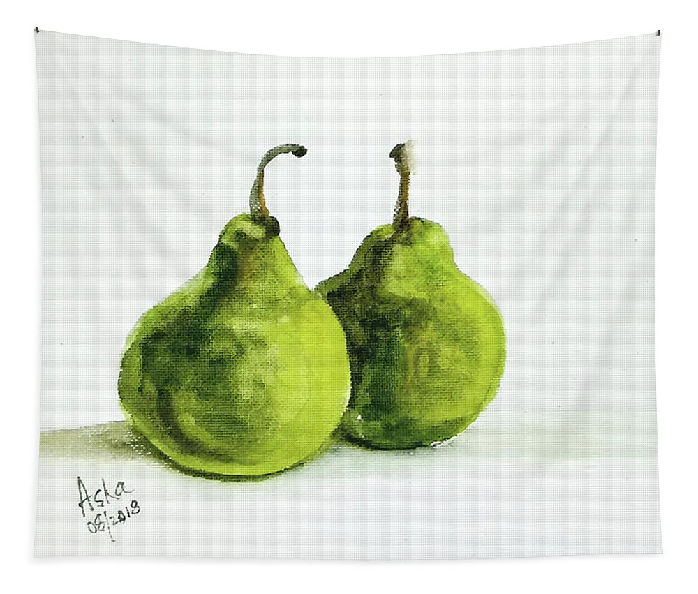 Pears Tapestry featuring the painting Two pears by Asha Sudhaker Shenoy
