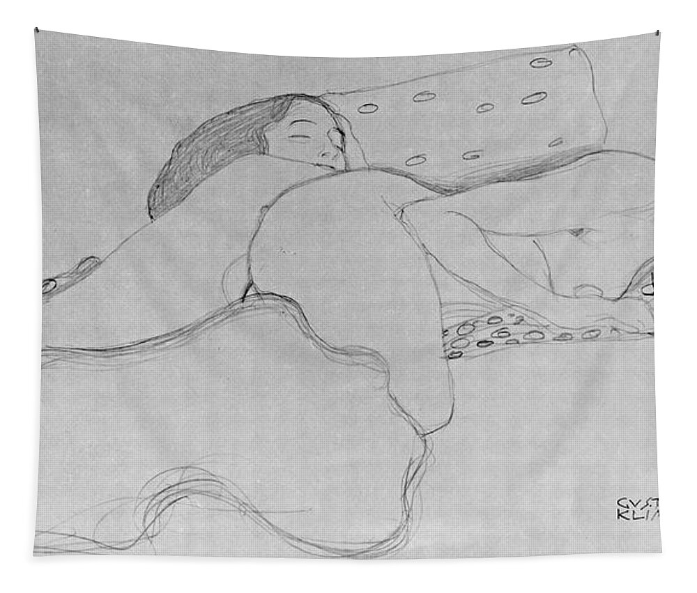 Klimt Tapestry featuring the drawing Two Women Asleep by Gustav Klimt