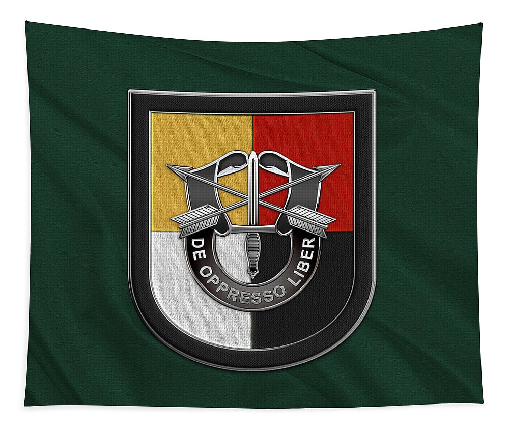 'u.s. Army Special Forces' Collection By Serge Averbukh Tapestry featuring the digital art U. S. Army 3rd Special Forces Group - 3 S F G Beret Flash over Green Beret Felt by Serge Averbukh
