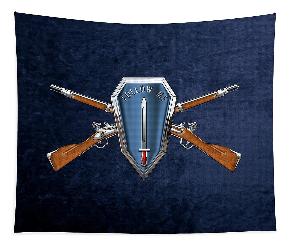 'military Insignia & Heraldry' Collection By Serge Averbukh Tapestry featuring the digital art U. S. Army Infantry School Distinctive Unit Insignia over Blue Velvet by Serge Averbukh