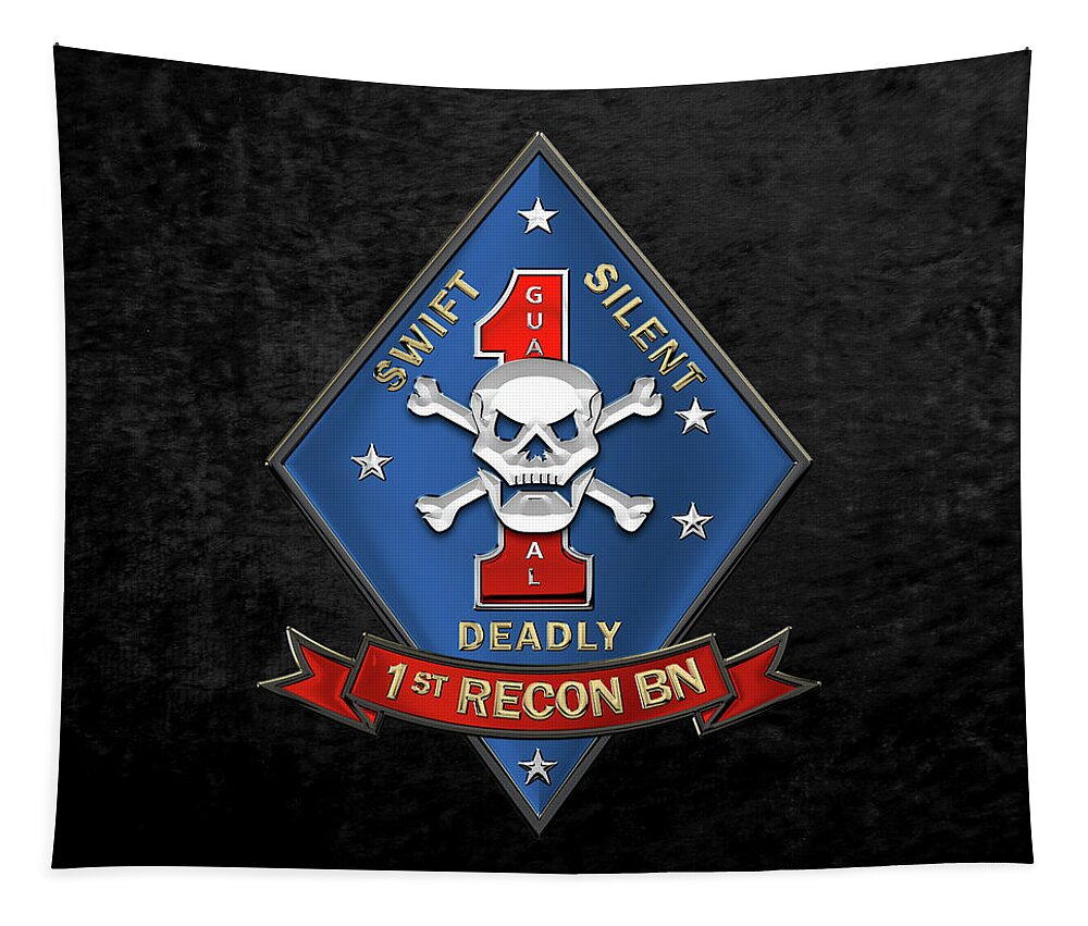 'military Insignia & Heraldry' Collection By Serge Averbukh Tapestry featuring the digital art U S M C 1st Reconnaissance Battalion - 1st Recon Bn Insignia over Black Velvet by Serge Averbukh