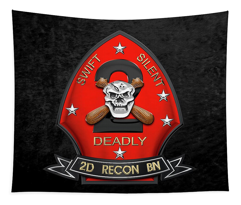 'military Insignia & Heraldry' Collection By Serge Averbukh Tapestry featuring the digital art U S M C 2nd Reconnaissance Battalion - 2nd Recon Bn Insignia over Black Velvet by Serge Averbukh
