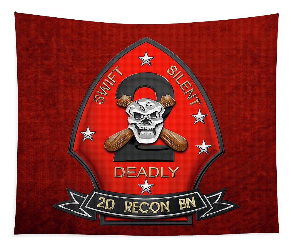 'military Insignia & Heraldry' Collection By Serge Averbukh Tapestry featuring the digital art U S M C 2nd Reconnaissance Battalion - 2nd Recon Bn Insignia over Red Velvet by Serge Averbukh
