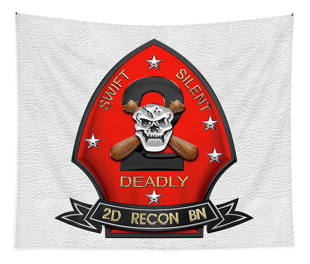 'military Insignia & Heraldry' Collection By Serge Averbukh Tapestry featuring the digital art U S M C 2nd Reconnaissance Battalion - 2nd Recon Bn Insignia over White Leather by Serge Averbukh