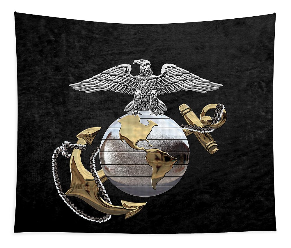 'usmc' Collection By Serge Averbukh Tapestry featuring the digital art U S M C Eagle Globe and Anchor - C O and Warrant Officer E G A over Black Velvet by Serge Averbukh