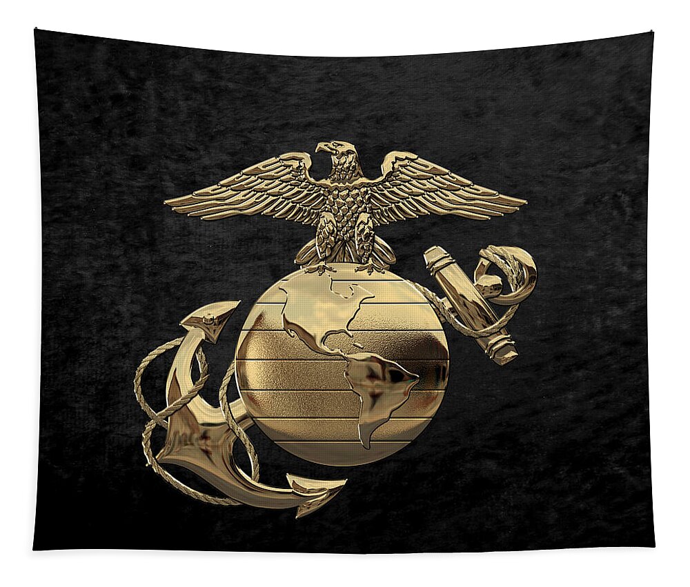 'usmc' Collection By Serge Averbukh Tapestry featuring the digital art U S M C Eagle Globe and Anchor - N C O and Enlisted E G A over Black Velvet by Serge Averbukh