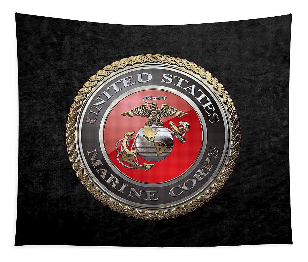 'usmc' Collection By Serge Averbukh Tapestry featuring the digital art U. S. Marine Corps - U S M C Emblem over Black Velvet by Serge Averbukh