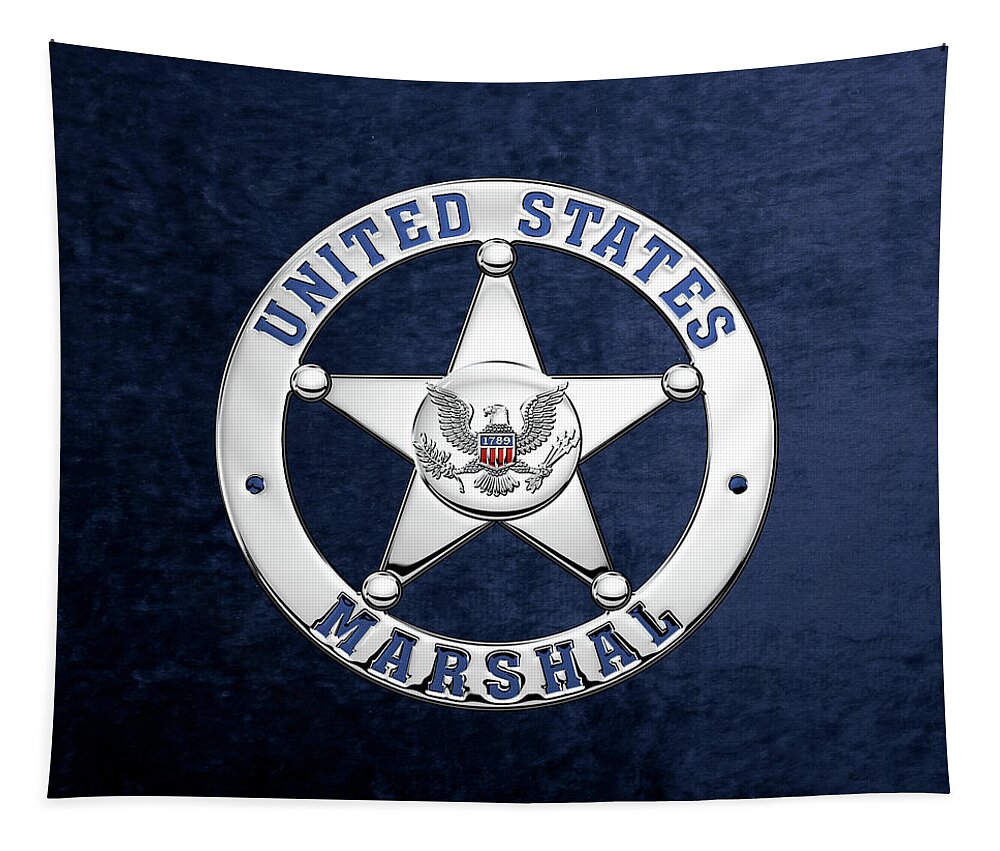 'law Enforcement Insignia & Heraldry' Collection By Serge Averbukh Tapestry featuring the digital art U. S. Marshals Service - U S M S Badge over Blue Velvet by Serge Averbukh