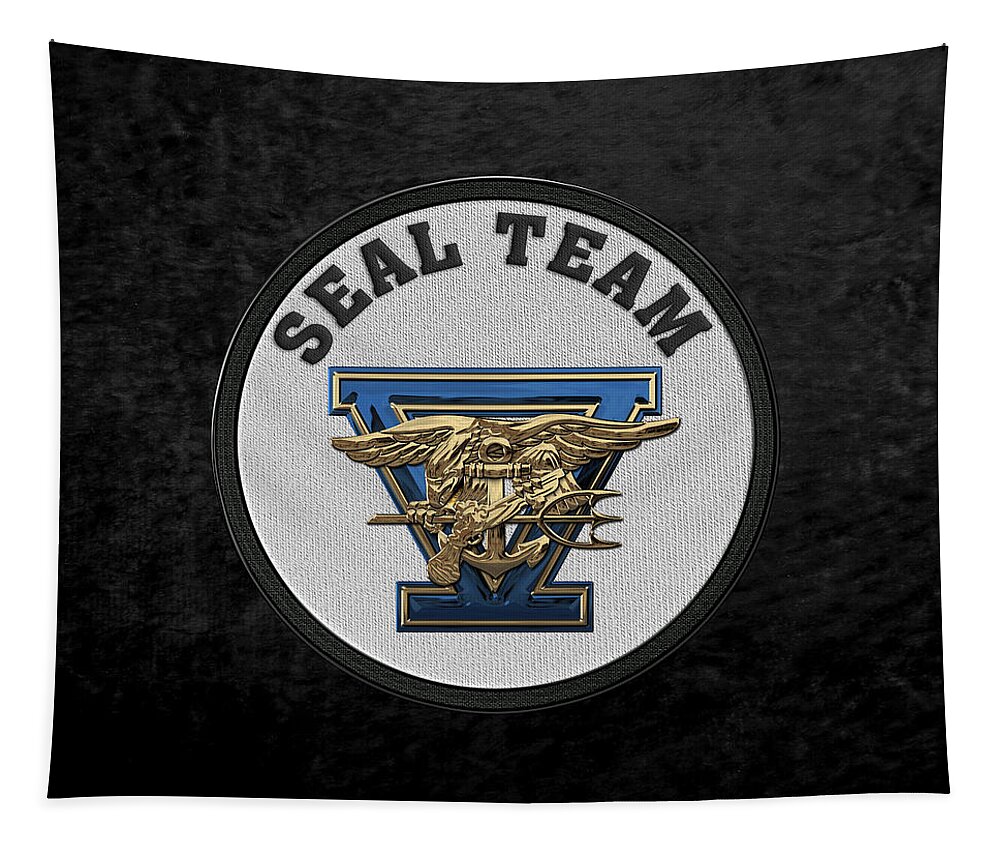 'military Insignia & Heraldry - Nswc' Collection By Serge Averbukh Tapestry featuring the digital art U. S. Navy S E A Ls - S E A L Team Five - S T 5 Patch over Black Velvet by Serge Averbukh
