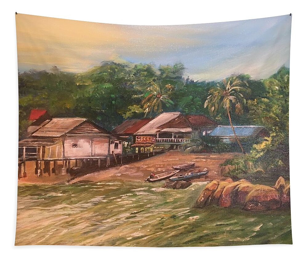 Island Tapestry featuring the painting Ubin My Love by Belinda Low