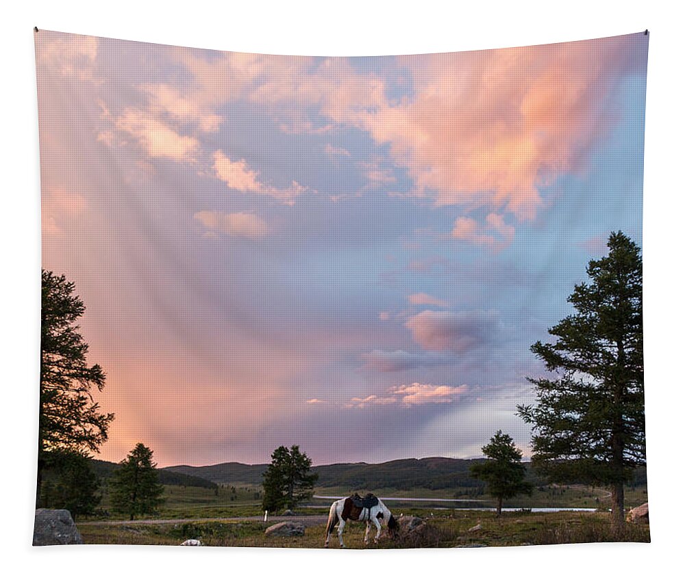 Sunset Tapestry featuring the photograph Ulagan Sunset. Mountain Altay by Viktor Kovchin