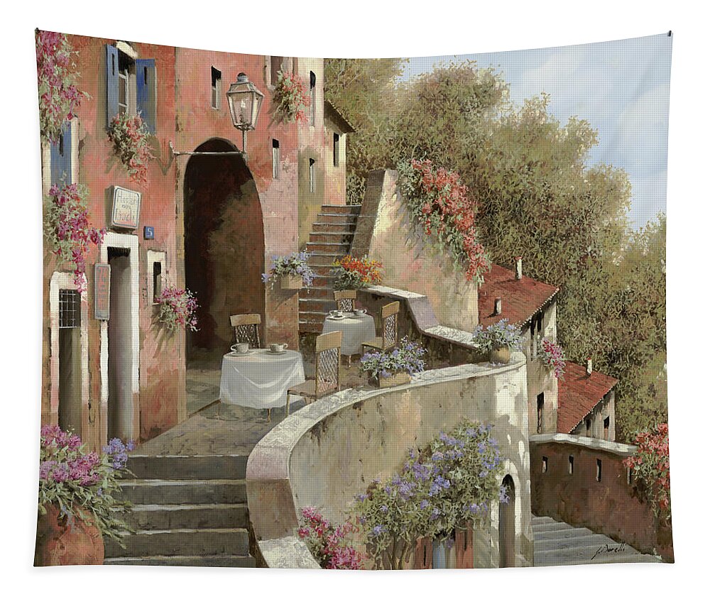 Landscape Tapestry featuring the painting Un Caffe Al Fresco Sulla Salita by Guido Borelli