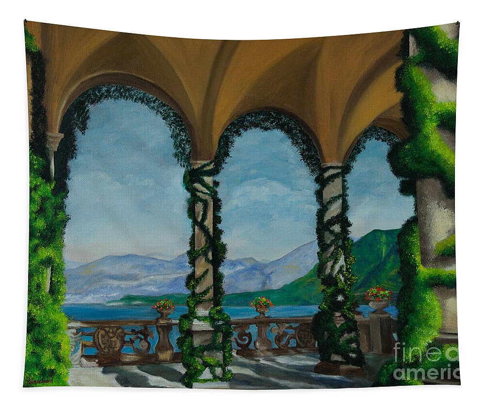 Bellagio Italy Art Tapestry featuring the painting Under The Arches At Villa Balvianella by Charlotte Blanchard