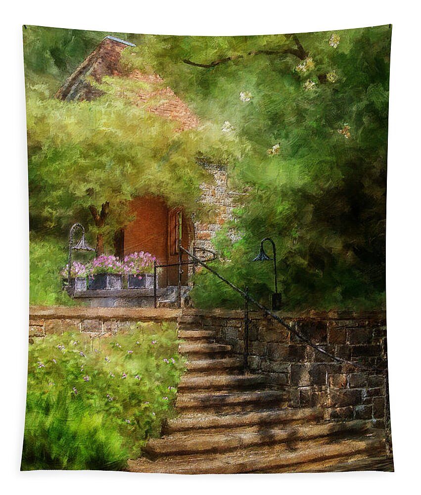 Landscape Tapestry featuring the digital art Under The Crepe Myrtle Tree by Lois Bryan