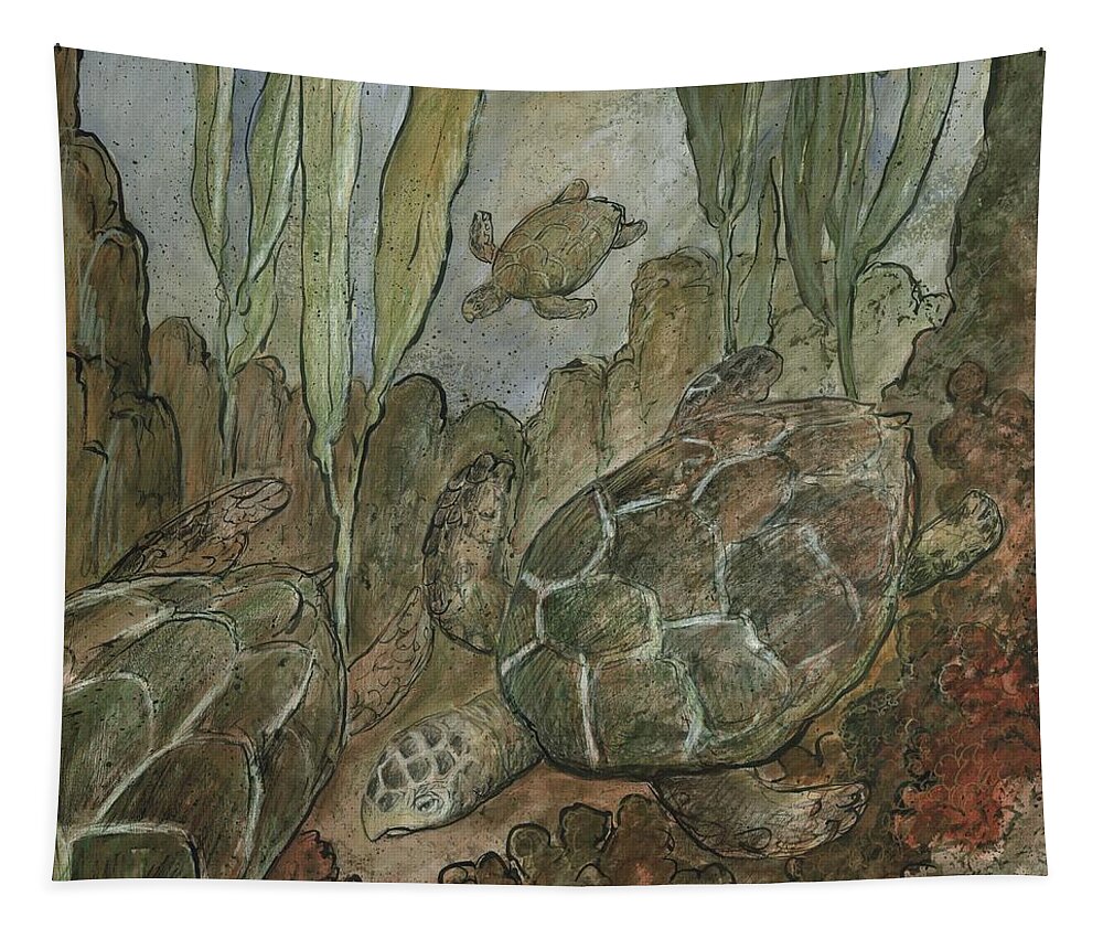 Sea Turtles Tapestry featuring the painting Under The Sea A Turtles Life by Gerry High
