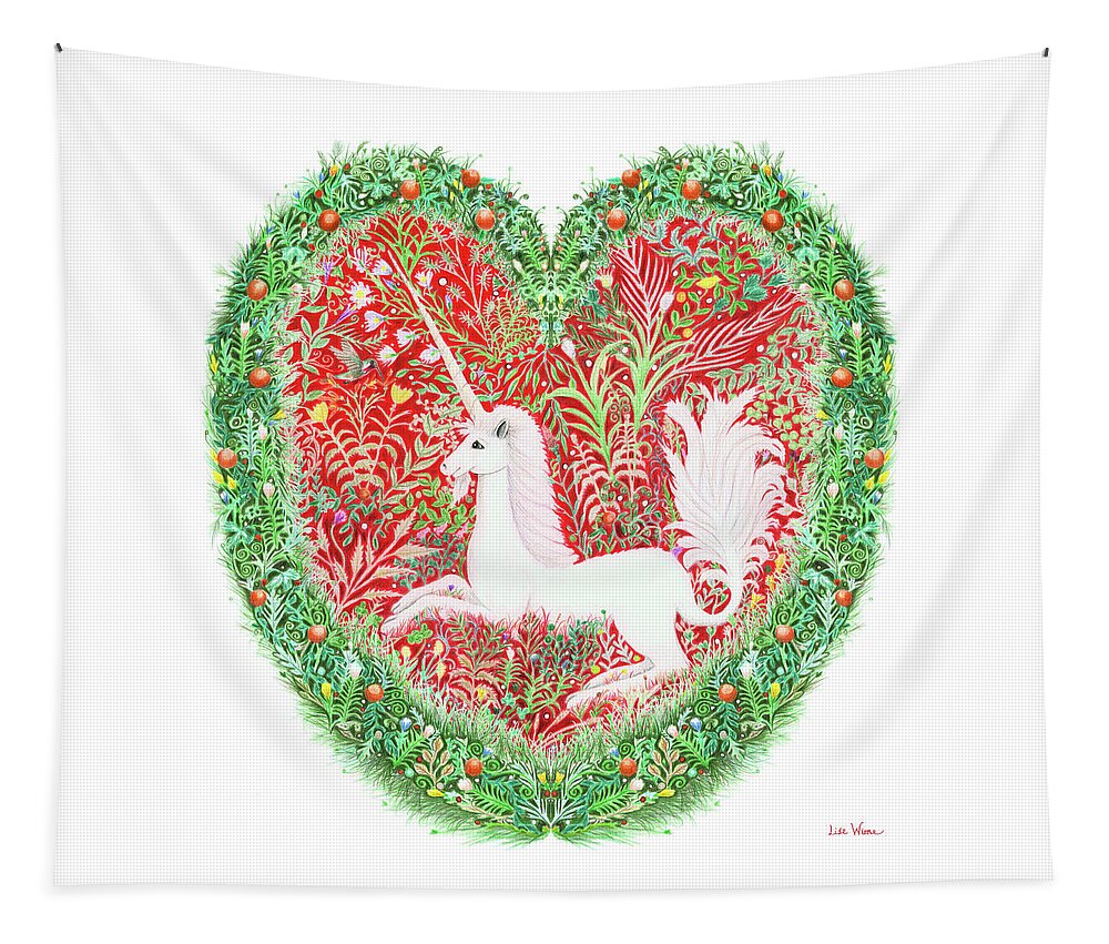 Lise Winne Tapestry featuring the painting Unicorn Heart with Millefleurs by Lise Winne