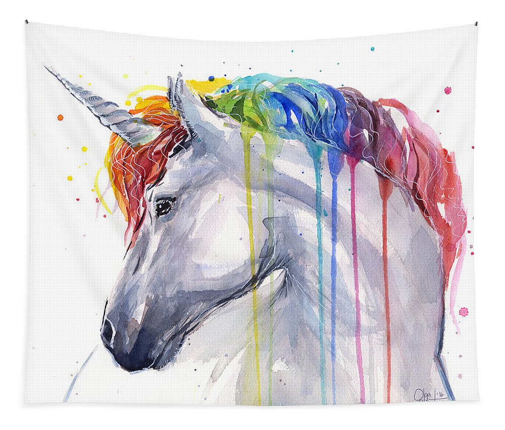 Magical Tapestry featuring the painting Unicorn Rainbow Watercolor by Olga Shvartsur