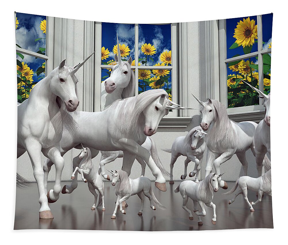 3d Tapestry featuring the digital art Unicorns by Betsy Knapp