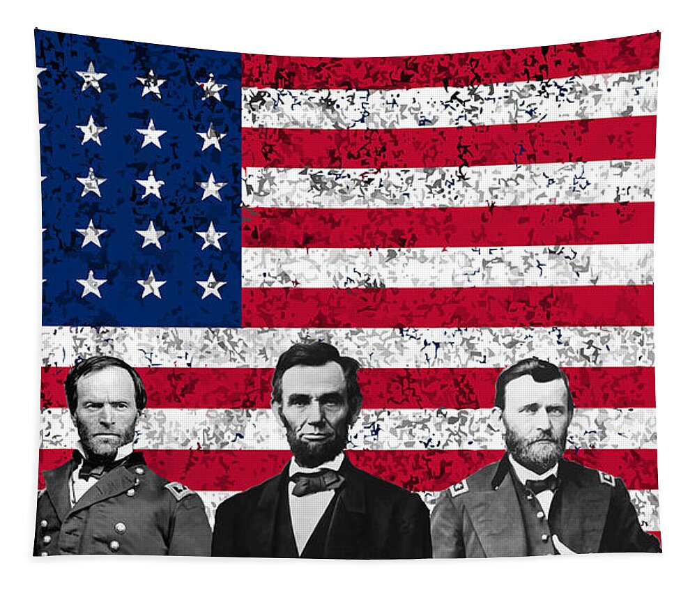 Abraham Lincoln Tapestry featuring the mixed media Union Heroes and The American Flag by War Is Hell Store