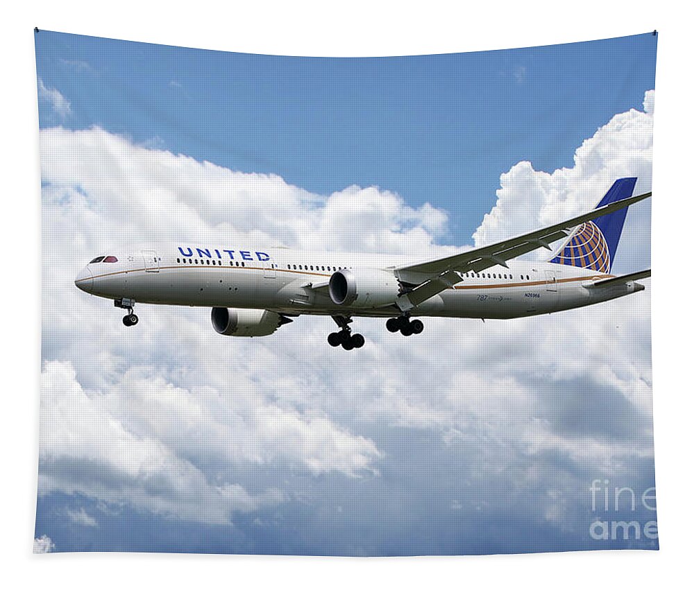 United Tapestry featuring the digital art United Airlines Boeing 777 Dreamliner by Airpower Art