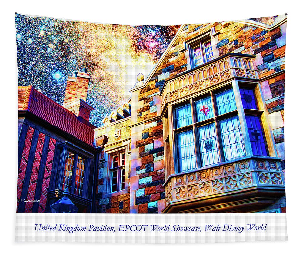 United Kingdom Pavilion Tapestry featuring the digital art United Kingdom Pavilion Architecture, EPCOT by A Macarthur Gurmankin