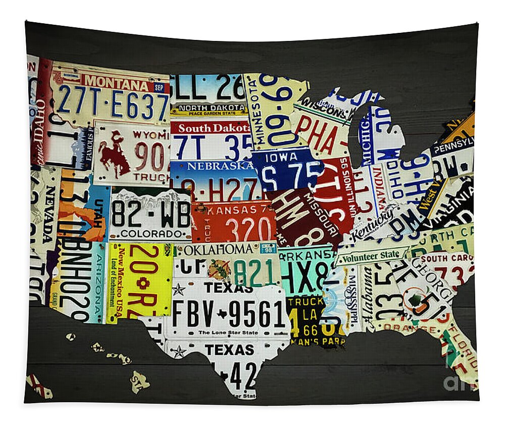 Map Tapestry featuring the photograph License Plate Map of United States by Dale Powell
