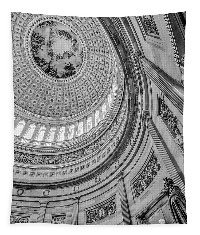 Washington D.c. Tapestry featuring the photograph Unites States Capitol Rotunda BW by Susan Candelario