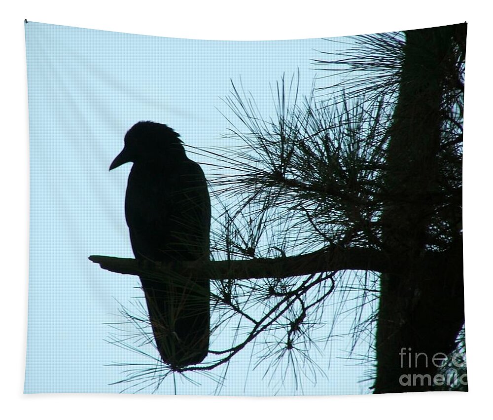 Bird And Tree Silhouette Tapestry featuring the photograph Unknown Visitor by Rosanne Licciardi