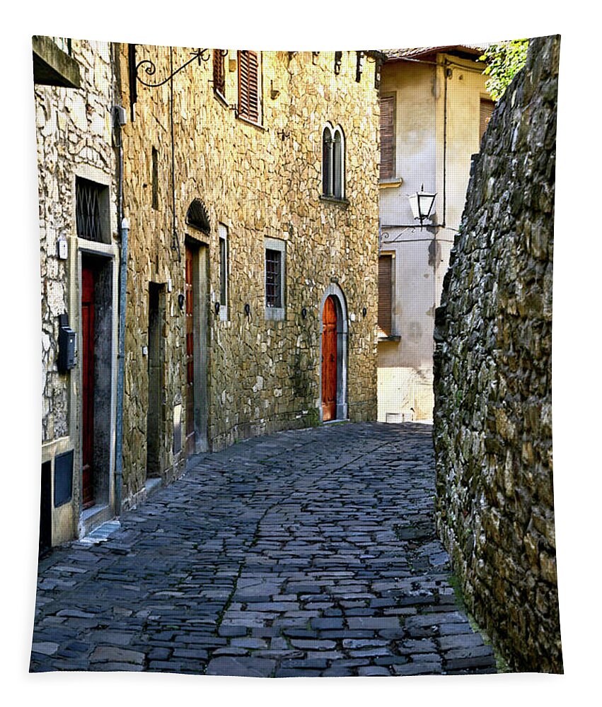 Street View Tapestry featuring the photograph Up The Street Montefioralle Tuscany Italy by Lily Malor
