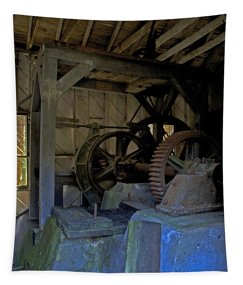 Gears Tapestry featuring the photograph Upper Hoist Building by Cathy Mahnke