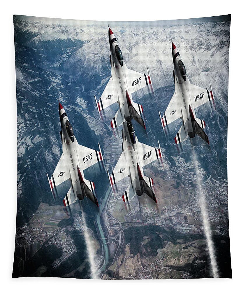 Thunderbirds Tapestry featuring the digital art USAF Thunderbirds by Airpower Art