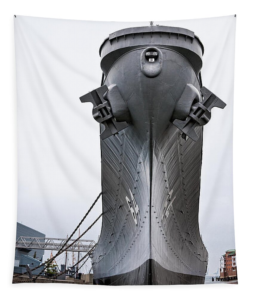 Ship Tapestry featuring the photograph USS Wisconsin - Head-On by Christopher Holmes