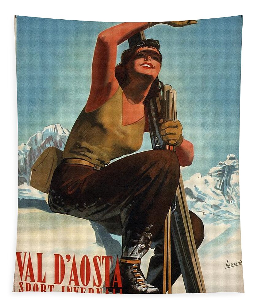 Val D'aosta Tapestry featuring the mixed media Val D'aosta Sport Invernali - Ski Poster - Retro travel Poster - Vintage Poster by Studio Grafiikka
