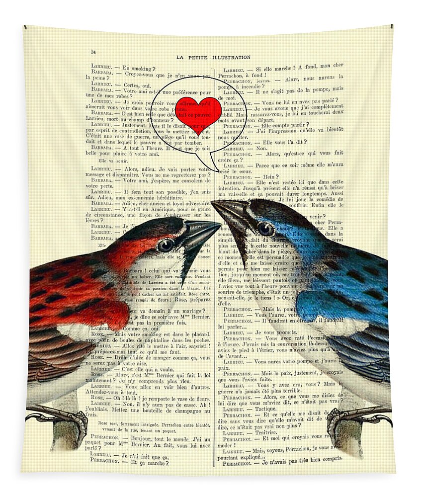 Sparrow Tapestry featuring the digital art Valentine's Day sparrow couple by Madame Memento