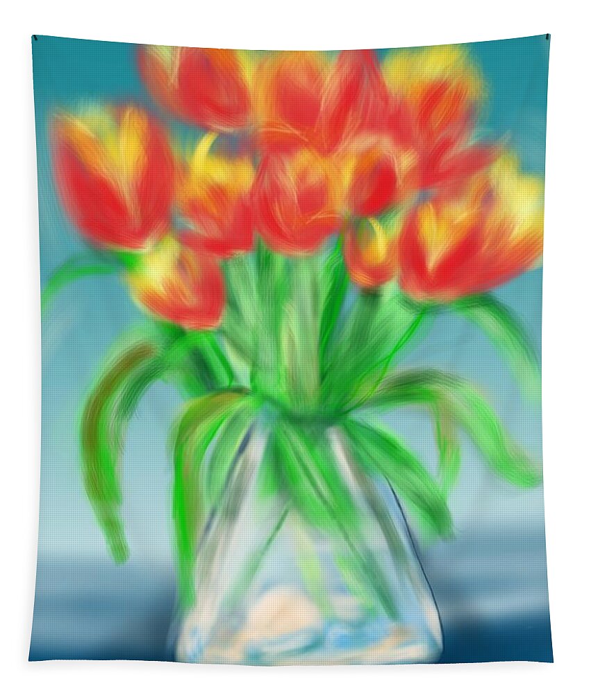 Tulips Tapestry featuring the painting Valentine's Day Tulips by Christine Fournier