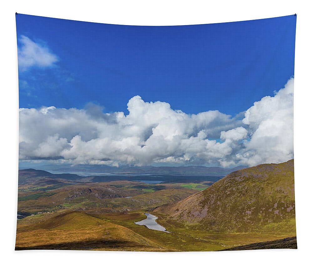 Blue Tapestry featuring the photograph Valleys and mountains in County Kerry on a summer day by Semmick Photo