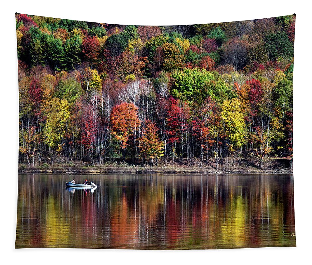 Fall Tapestry featuring the photograph Vanishing Autumn Reflection Landscape by Christina Rollo