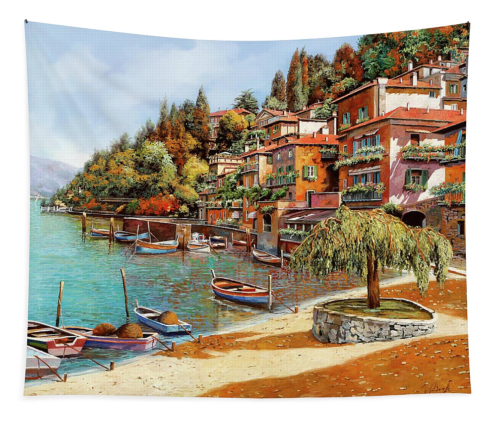 Lake Como Tapestry featuring the painting Varenna sul lago di como by Guido Borelli