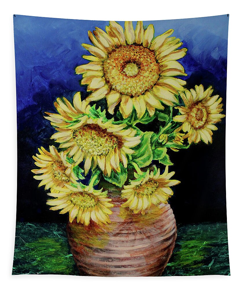 Flowers Tapestry featuring the painting Vase of Sunflowers by Karl Wagner