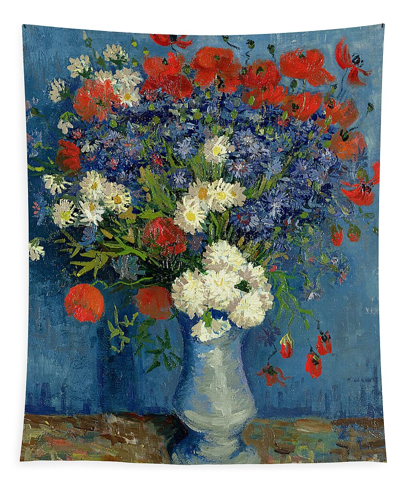 Still Tapestry featuring the painting Vase with Cornflowers and Poppies by Vincent Van Gogh