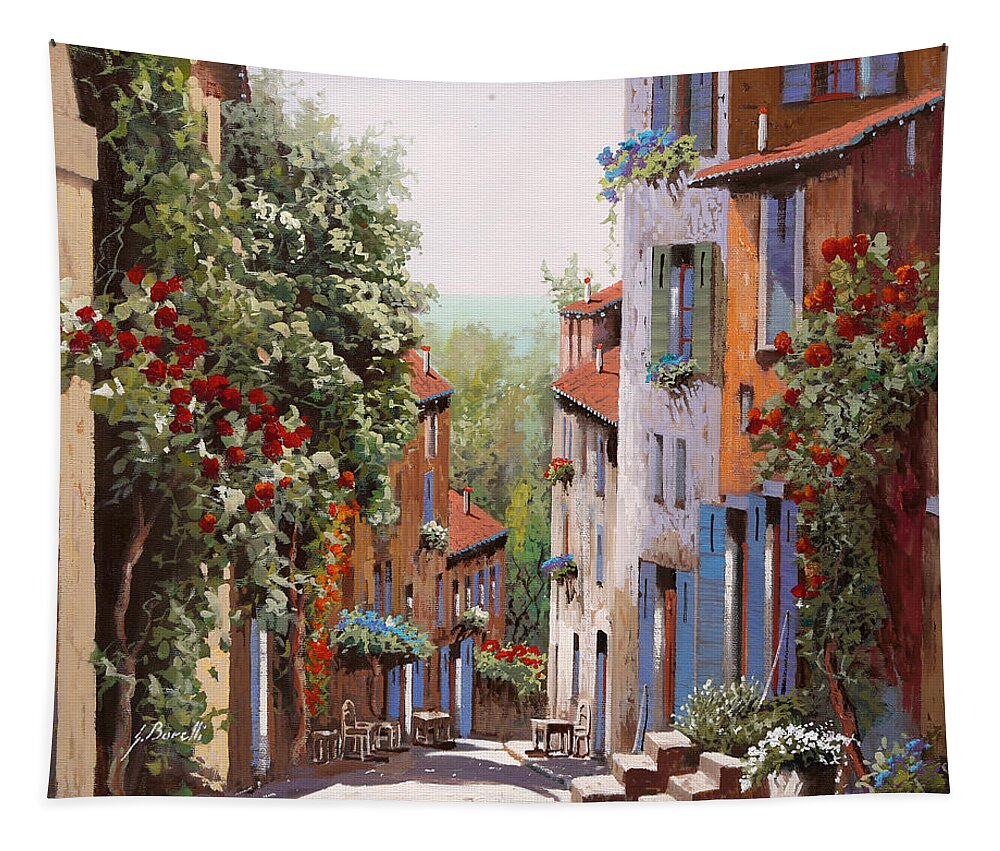 Old Cagnes Tapestry featuring the painting vecchia Cagnes by Guido Borelli