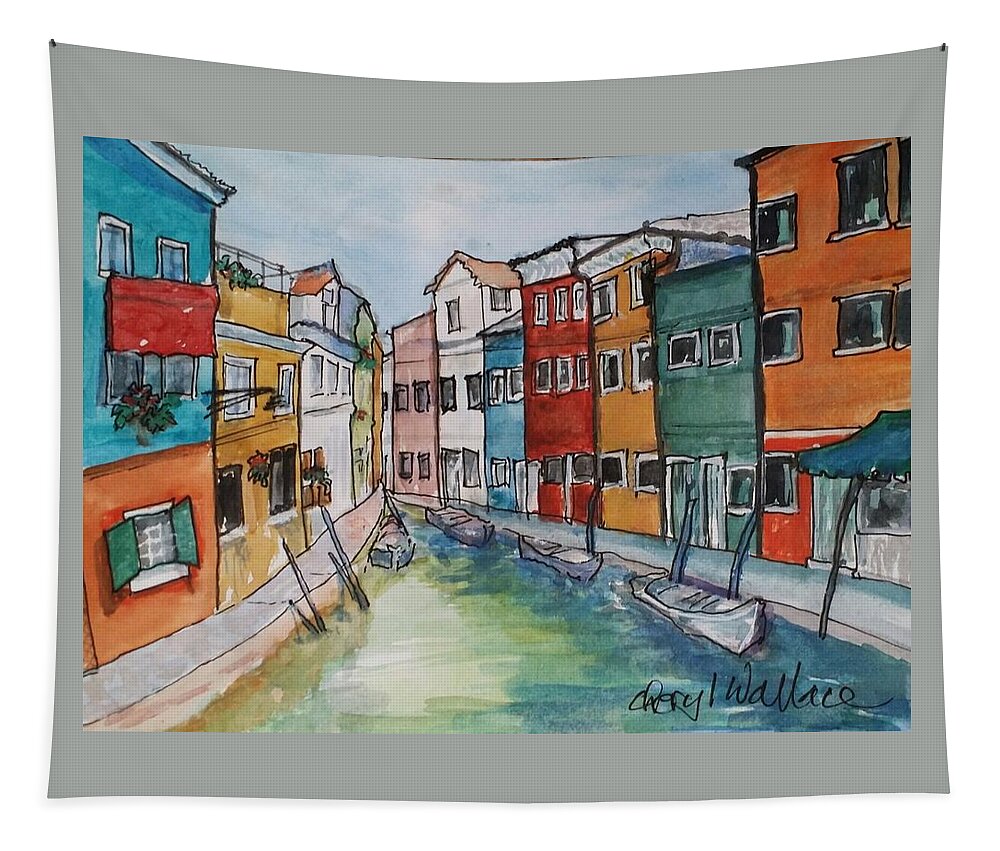Italy Tapestry featuring the painting Venetian Waterfront by Cheryl Wallace