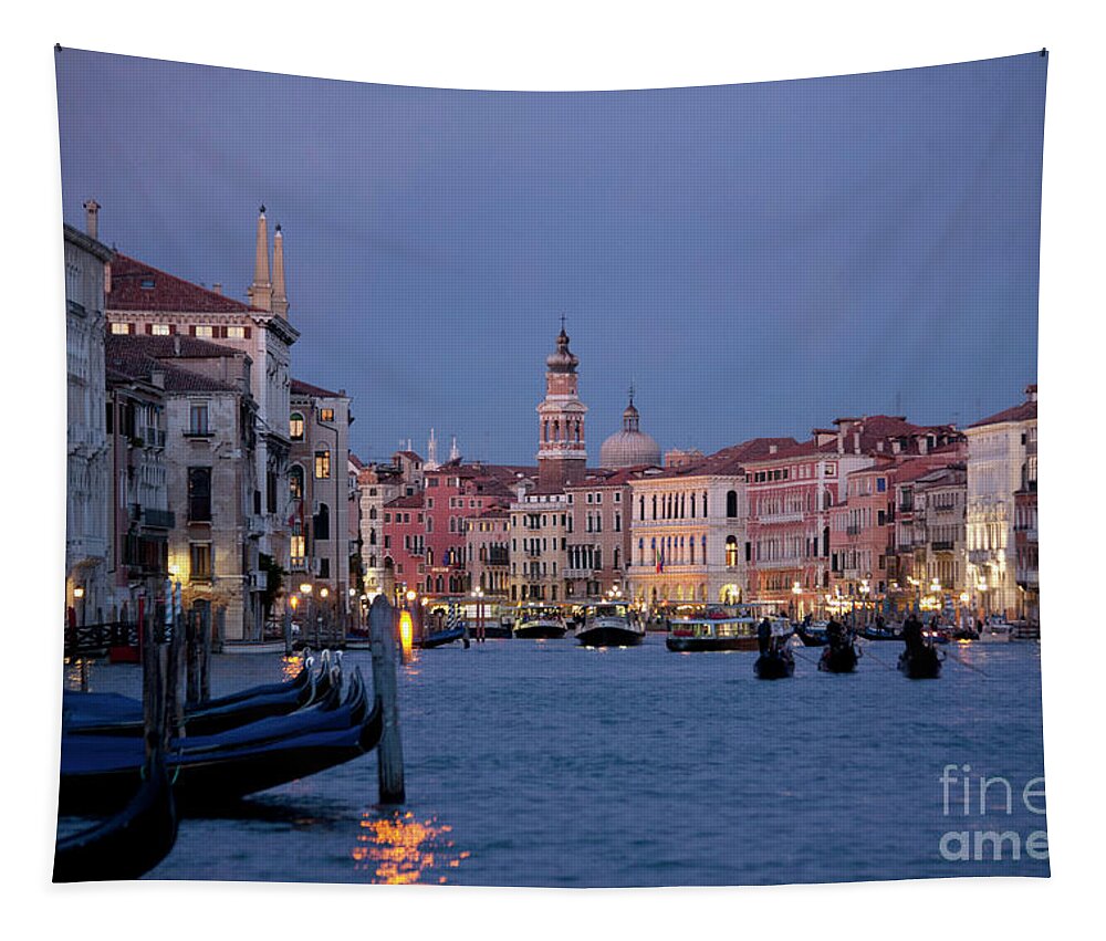 Venice Tapestry featuring the photograph Venice Blue Hour 2 by Heiko Koehrer-Wagner